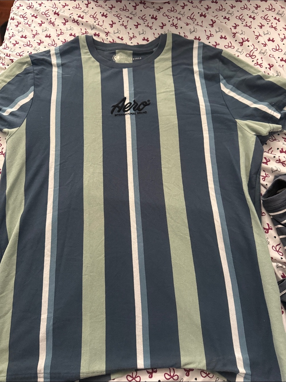 Aeropostale Men's Vertical Stripe Crew Tee - Blue & Green